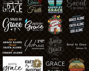 Gerettet durch Gnade PNG-Bundle, Epheser 2: 8 Bibel-Vers-Digital-Download, christlicher Glaube religiöses Zitat Clipart, inspirierende Sublimation