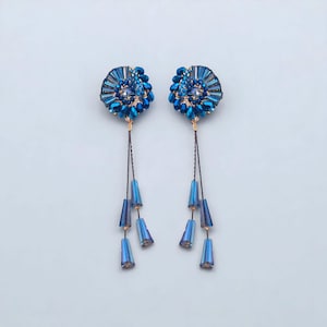 Blue Crystal Dangle Earrings | Statement Drop Earrings | Bohemian Long Earrings | Unique Beaded Jewelry | Gift for Her