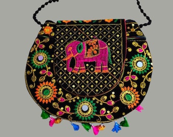 Embroidered Elephant Sling Bag: Rajasthani Boho Crossbody Purse