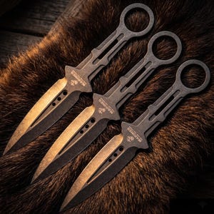 3-Piece Black Stonewash Full Tang Throwing Knife Set - Gift for Outdoor Enthusiasts