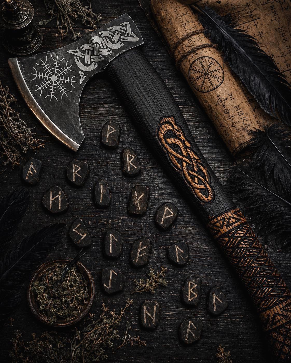 Hand Forged Viking Axe - Black Finish Stainless Axe with Ash Wood Handle & Leather Sheath
