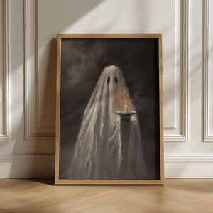 Haunting Ghost with Candle Art Print: Gothic Halloween Decor (Digital Download