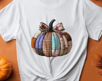 Patchwork Pumpkin PNG: Preppy Floral Pink, Pastel Halloween (Digital Download
