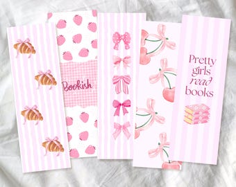 Kokette Lesezeichen Lesezeichen Set: Rosa Schleifen Lesezeichen, Bücherwurm Geschenk für Sie (Digitaler Download)