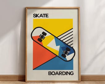 Odważna sztuka ścienna Bauhaus Skateboarding: wydruk do pokoju nastolatka i na prezent
