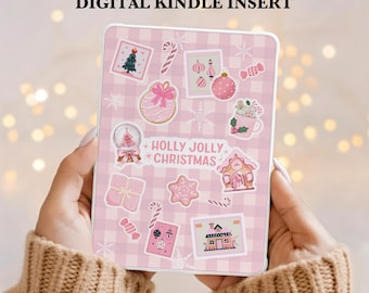 Wkładka do Kindle'a z motywem różowej kokietki do druku na Boże Narodzenie