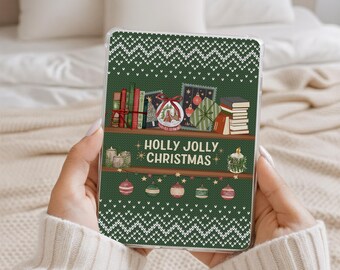 Wkładka świąteczna do Kindle'a do druku | Przytulny świąteczny sweterek do półki na książki