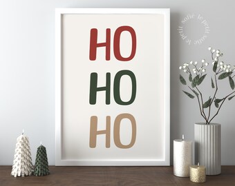 Grafika Ho Ho Santa, nowoczesna sztuka ścienna z motywem bożonarodzeniowym (do pobrania w wersji cyfrowej)