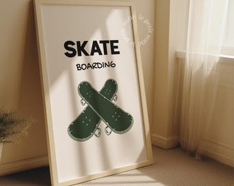 Impresión de patrón de patineta moderna: Decoración de habitación para niño patinador (Descarga digital)