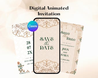 Boho indyjskie wesele, edytowalne zaproszenie wideo „Zapisz datę” na Canva