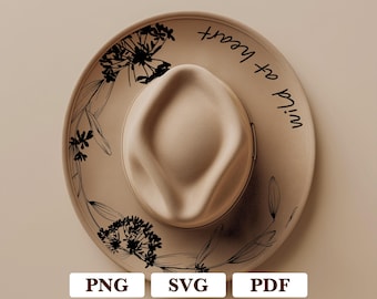 Szablon projektu kapelusza z piórami i kwiatami: grawerowanie laserowe, pirografia (pliki cyfrowe)