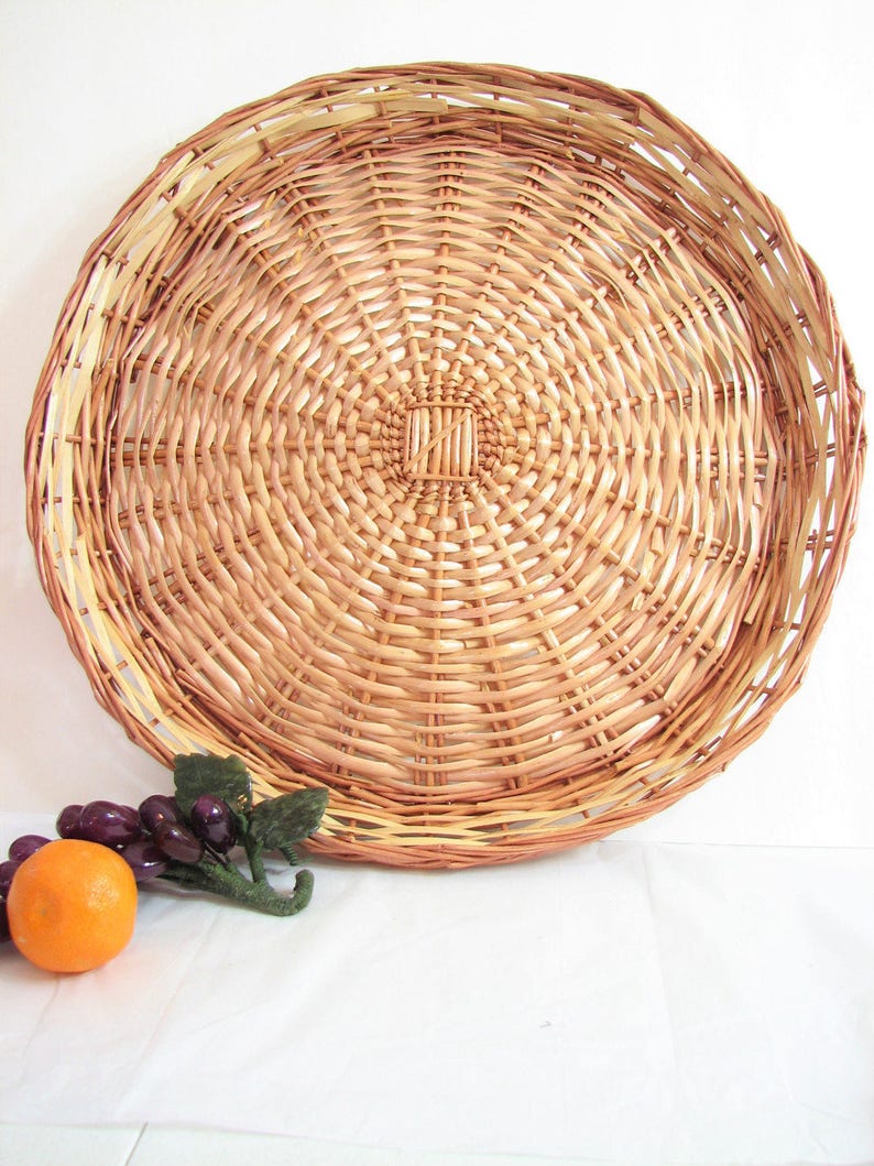 Large Wicker Round Tray 16.5 Serving Tray Light Etsy