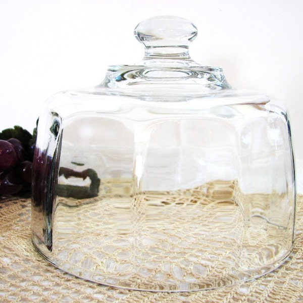 Vintage Glass Cloche, Large Paneled or Faceted Glass Serving Dome ... Display, Terrarium, Cheese Dome Replacement