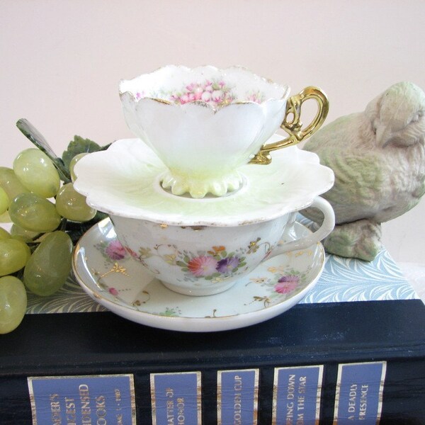 Vintage Dainty Pink Floral Mother / Daughter Teacup Set ... Afternoon Tea Party, Rainy Day Fun ... Porcelain Cups and Saucers