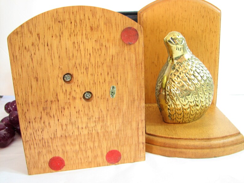 Vintage Brass Quail and Maple Wood Bookends MidCentury Etsy