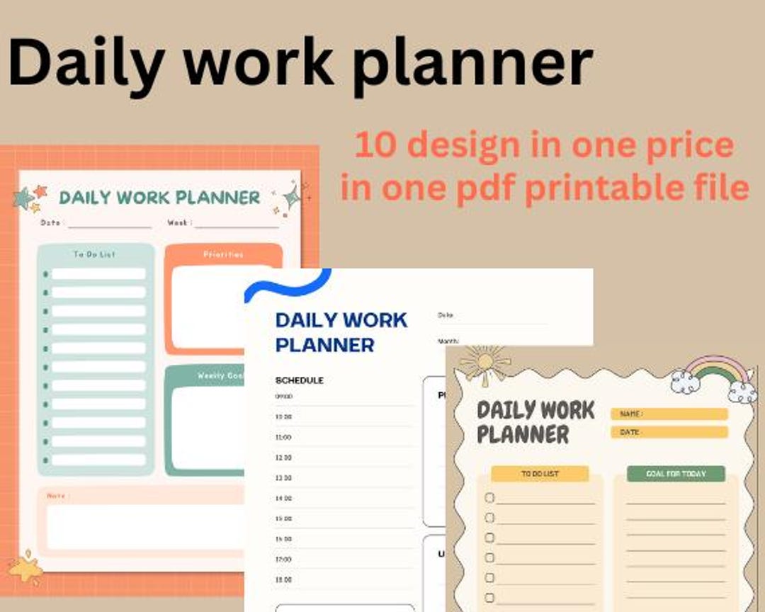 Daily Work Planner Printable PDF | Work Day Organizer & Task Tracker ...