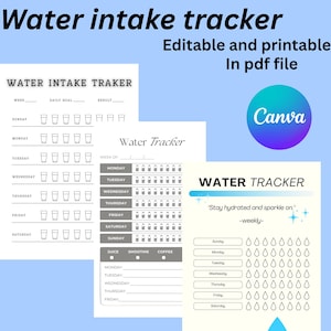 Water Intake Tracker Printable | Daily Hydration Log PDF | Health Journal Sheet | Instant Download