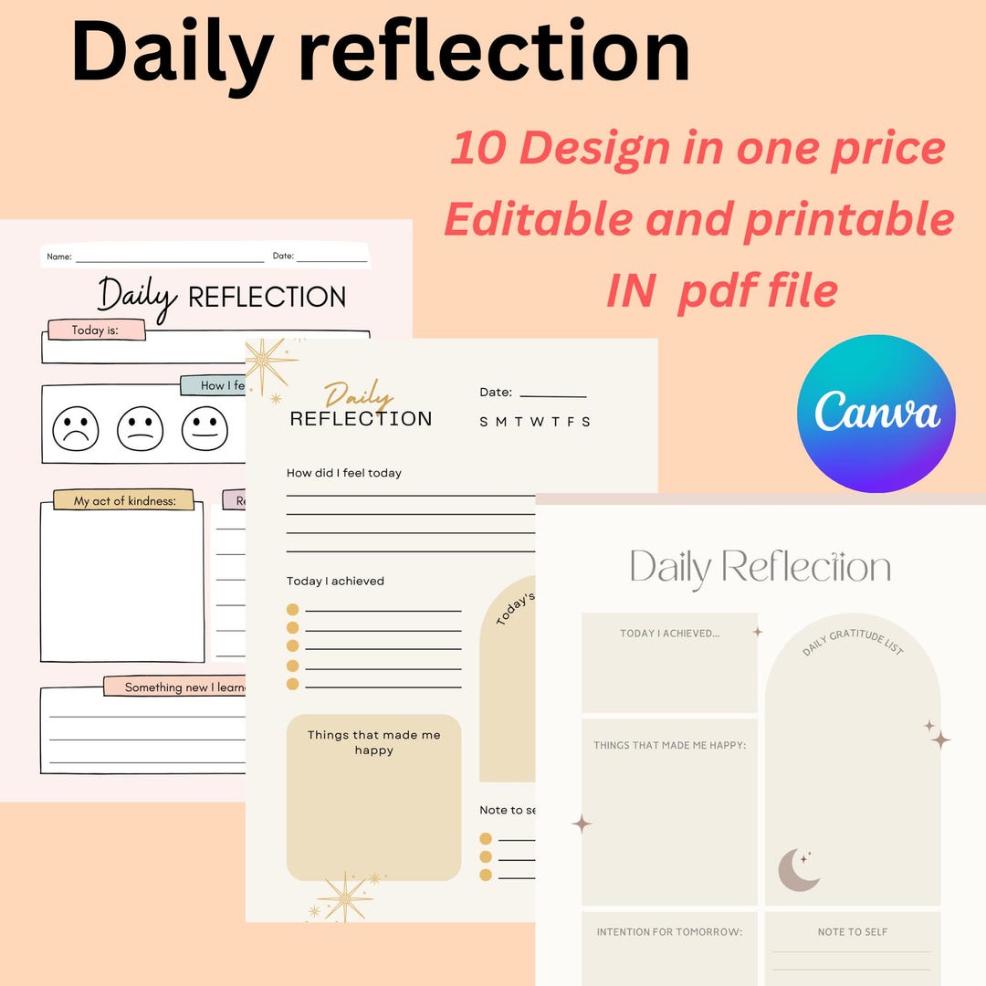 Daily Reflection Journal Printable | 5 PDF Pages for Introspection ...