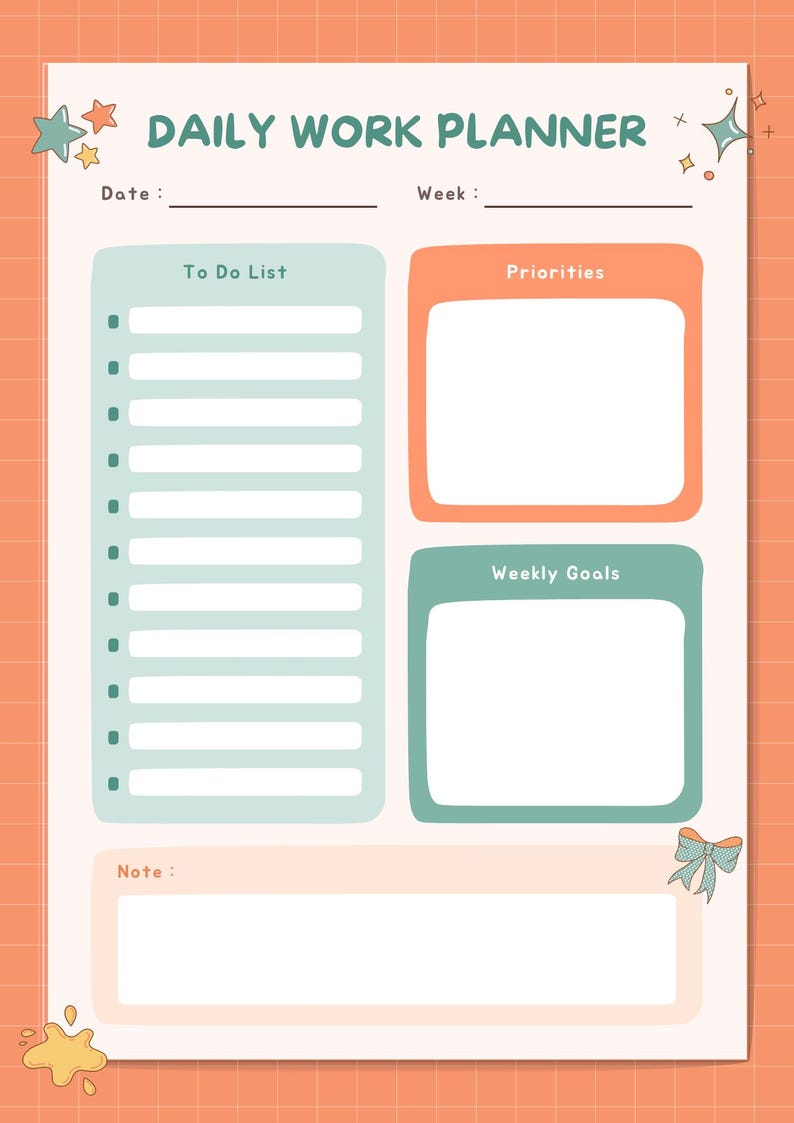 Daily Work Planner Printable PDF | Work Day Organizer & Task Tracker ...