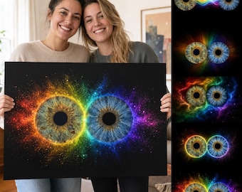 Personalized Couple Iris Art, Rainbow Eye Portrait Print, Anniversary Gift (Digital File)
