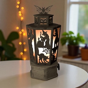 Wooden Nativity Lantern with Virgin Mary – Laser Cut Christmas Light Decor