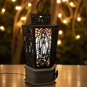 Wooden Nativity Lantern with Virgin Mary – Laser Cut Christmas Light Decor