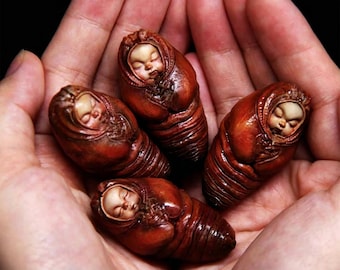 Creepy Cute Cocoon Baby Resin Figurine, Gothic Insect Art, Oddity Curiosity Cabinet, Weirdcore Desk Decor, Unique Horror Gift