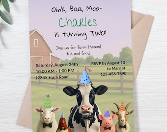Editable Farm Animal Birthday Invitation: Barnyard Party, Editable Canva Template (Digital Download)