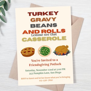 Friendsgiving Invitation Template: Retro Thanksgiving Dinner Party (Digital Download, Editable Canva Invite)