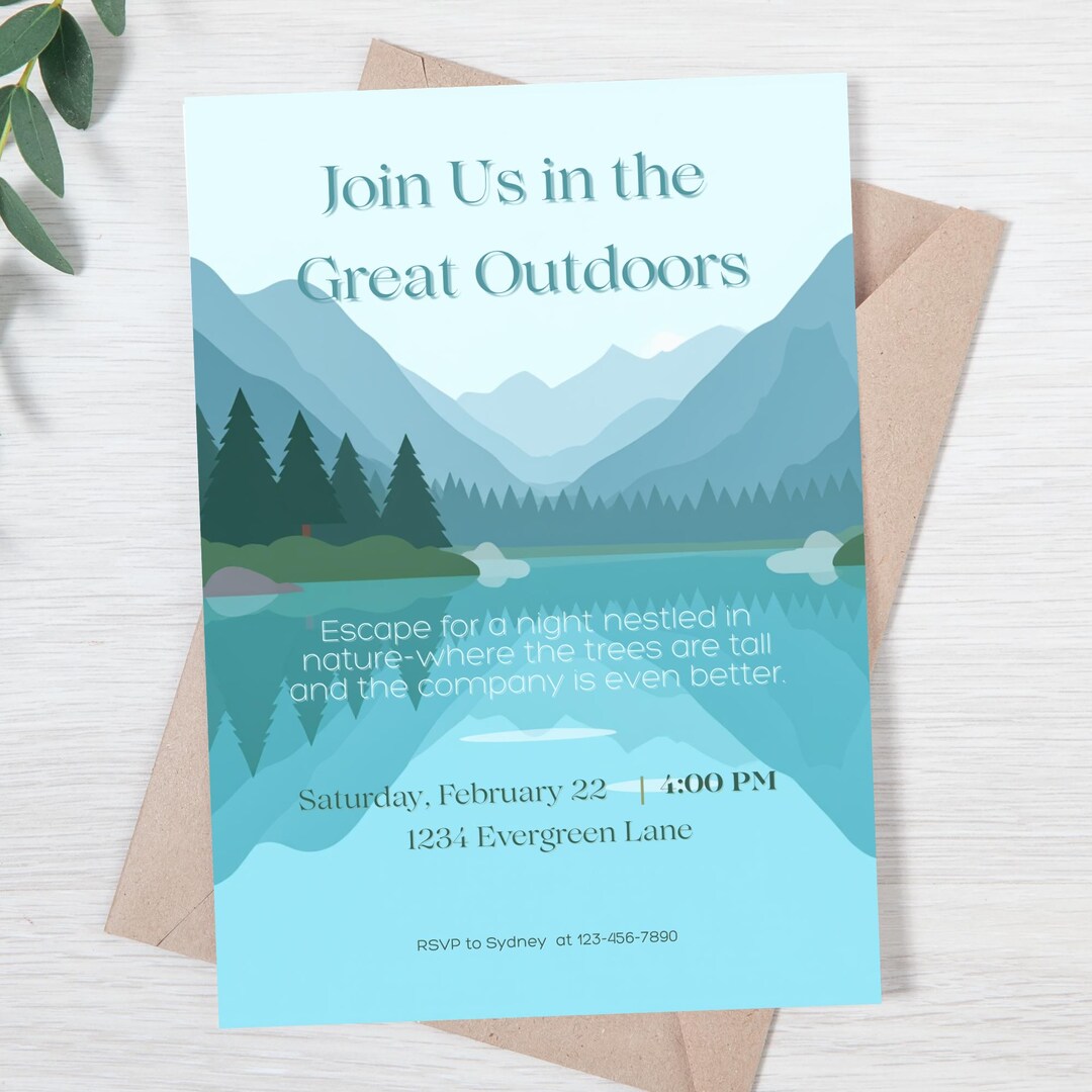Editable Great Outdoors Invitation, Nature Party Invite (digital ...