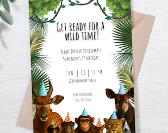 Editable Jungle Safari Birthday Invitation, Wild One Party Invite, Kids Birthday Printable (Digital Download)