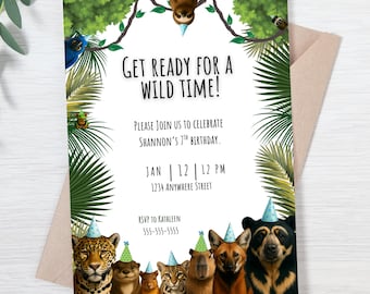 Editable Rainforest Animal Birthday Invitation, Jungle Party Invite, Kids Animal Template (Digital Download)
