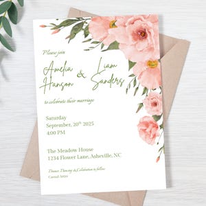Blush Rose Wedding Invitation Template: Watercolor Floral, Editable Boho Garden (Digital Download)