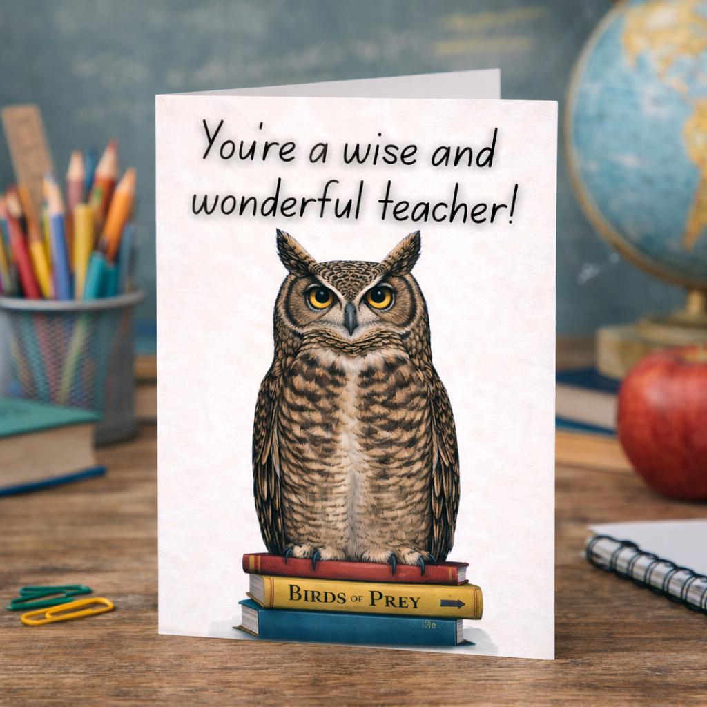 Owl Teacher Appreciation Card, Printable Animal Themed Thank You (Digital Download)