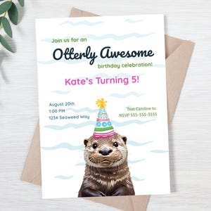 Invitación de cumpleaños de nutria: &quot;Impresionante&quot; (Plantilla editable de Canva, 13x18 cm, descarga digital)