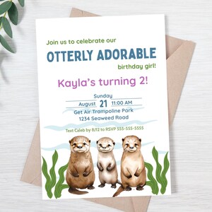 Invitación de cumpleaños de nutria: &quot;Nutria adorable&quot; (Plantilla editable de Canva, 13x18 cm, descarga digital)