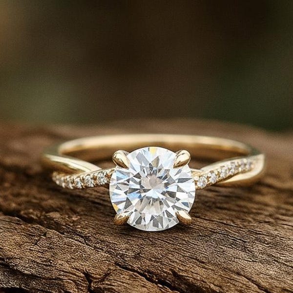 Petite Twist Moissanite Engagement Ring, Unique Sustainable Moissanite Ring for Women, 14k Round Cut Gold Twisted Vine Ring, Promise Ring