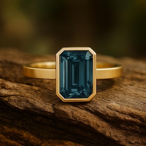 Emerald cut Alexandrite engagement ring, Unique Rose gold ring Bezel set ring, Color-Change Alex Solitaire wedding ring, Anniversary ring