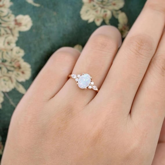 Opal Ring 14k Solid Gold Ring October Birthstone Ring Sterling Silver Oval Natural Opal Anniversary Ring Gift For Her Birthday Ring Gift