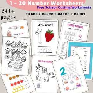 Number Tracing and Coloring Worksheets: Preschool Kindergarten Learning (Printable Numbers 1-20)