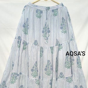 Blue Hand block print skirt, summer cotton skirts, boho floral skirts, Ethnic wear women long maxi skirt, Custom Size, gift for her