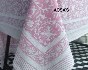 Rosa Block Gedruckt Tischdecke, Indische Blumen Tischdecke, Bauernhaus Tischdecke, Baumwolle Tischwäsche für Hochzeiten