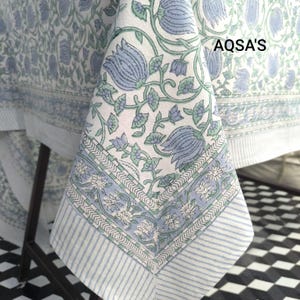 Indisk blommig blocktryckt bomullsduk, fransk bordsduk för matbord, present till nytt hem bondgårdsbordslinne anpassad duk