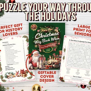 Peut inclure: Un livre de puzzles sur le th&egrave;me de No&euml;l intitul&eacute; "Retro Fun Christmas Way Back When". La couverture pr&eacute;sente le P&egrave;re No&euml;l et un train. Le livre comprend des &eacute;nigmes et est d&eacute;crit comme un cadeau id&eacute;al pour les amateurs d'histoire.