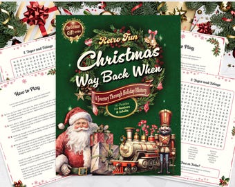 May include: A Christmas-themed puzzle book titled "Retro Fun Christmas Way Back When" with Santa Claus, a train, and a nutcracker illustration. The cover is green with a wreath design and the text "Christmas Gift Series". Includes puzzle sheets.
