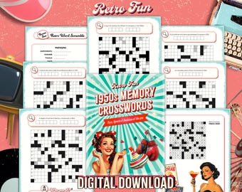 1950s Crossword Puzzle, Large Print Memory Game (Digital Download)