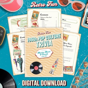 Printable 60s Party Quiz | 1960s Pop Culture Trivia Game | Instant Download, 60th Birthday Games, Retro Fun Printable Gift for Seniors