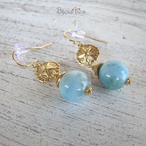 Larimar Earrings: Vermeil Gold Beads, Gold Filled Sand Dollar Dangles