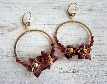 Genuine Garnet Dangle Earrings, Gold Filled, wire wrapped, Gold Filled lever backs, holidays jewelry, Christmas jewelry.