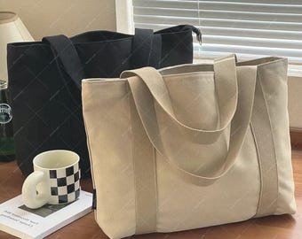 Canvas Zipper Tote Bag, Thick Cotton Straps, Everyday Shoulder Bag, Gift Bags, 3 Colors